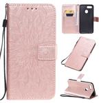 For OPPO A7 / A5s Pressed Printing Sunflower Pattern Horizontal Flip PU Leather Case with Holder & Card Slots & Wallet & Lanyard(Rose Gold)