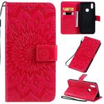 For Vivo V11i Pressed Printing Sunflower Pattern Horizontal Flip PU Leather Case with Holder & Card Slots & Wallet & Lanyard(Red)