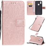 For Vivo V11i Pressed Printing Sunflower Pattern Horizontal Flip PU Leather Case with Holder & Card Slots & Wallet & Lanyard(Rose Gold)