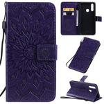 For Vivo Y15 / Y17 Pressed Printing Sunflower Pattern Horizontal Flip PU Leather Case with Holder & Card Slots & Wallet & Lanyard(Purple)