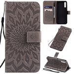 For Huawei Enjoy 10S Pressed Printing Sunflower Pattern Horizontal Flip PU Leather Case with Holder & Card Slots & Wallet & Lanyard(Gray)