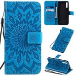 For Huawei Enjoy 10S Pressed Printing Sunflower Pattern Horizontal Flip PU Leather Case with Holder & Card Slots & Wallet & Lanyard(Blue)