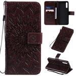 For Huawei Enjoy 10S Pressed Printing Sunflower Pattern Horizontal Flip PU Leather Case with Holder & Card Slots & Wallet & Lanyard(Brown)