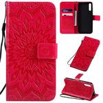 For Huawei Enjoy 10S Pressed Printing Sunflower Pattern Horizontal Flip PU Leather Case with Holder & Card Slots & Wallet & Lanyard(Red)