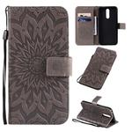 For Xiaomi Redmi 8 Pressed Printing Sunflower Pattern Horizontal Flip PU Leather Case with Holder & Card Slots & Wallet & Lanyard(Gray)