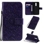 For Xiaomi Redmi 8 Pressed Printing Sunflower Pattern Horizontal Flip PU Leather Case with Holder & Card Slots & Wallet & Lanyard(Purple)