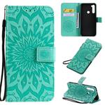 Xiaomi Redmi Note 8T Pressed Printing Sunflower Pattern Horizontal Flip PU Leather Case with Holder & Card Slots & Wallet & Lanyard(Green)