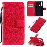 Xiaomi Redmi Note 8T Pressed Printing Sunflower Pattern Horizontal Flip PU Leather Case with Holder & Card Slots & Wallet & Lanyard(Red)