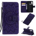 Xiaomi Redmi Note 8T Pressed Printing Sunflower Pattern Horizontal Flip PU Leather Case with Holder & Card Slots & Wallet & Lanyard(Purple)