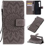 For Xiaomi Mi CC9 Pro / Mi Note 10 Pressed Printing Sunflower Pattern Horizontal Flip PU Leather Case with Holder & Card Slots & Wallet & Lanyard(Gray)