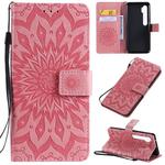 For Xiaomi Mi CC9 Pro / Mi Note 10 Pressed Printing Sunflower Pattern Horizontal Flip PU Leather Case with Holder & Card Slots & Wallet & Lanyard(Pink)