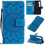 For Xiaomi Mi CC9 Pro / Mi Note 10 Pressed Printing Sunflower Pattern Horizontal Flip PU Leather Case with Holder & Card Slots & Wallet & Lanyard(Blue)
