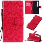 For Xiaomi Mi CC9 Pro / Mi Note 10 Pressed Printing Sunflower Pattern Horizontal Flip PU Leather Case with Holder & Card Slots & Wallet & Lanyard(Red)