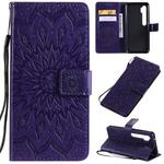 For Xiaomi Mi CC9 Pro / Mi Note 10 Pressed Printing Sunflower Pattern Horizontal Flip PU Leather Case with Holder & Card Slots & Wallet & Lanyard(Purple)