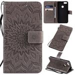 For Motorola MOTO E6 Play Pressed Printing Sunflower Pattern Horizontal Flip PU Leather Case with Holder & Card Slots & Wallet & Lanyard(Gray)