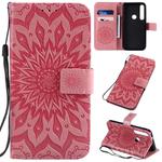 For Motorola MOTO G8 Plus Pressed Printing Sunflower Pattern Horizontal Flip PU Leather Case with Holder & Card Slots & Wallet & Lanyard(Pink)