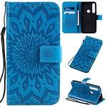 For Motorola MOTO G8 Plus Pressed Printing Sunflower Pattern Horizontal Flip PU Leather Case with Holder & Card Slots & Wallet & Lanyard(Blue)