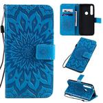 For Motorola MOTO One Pressed Printing Sunflower Pattern Horizontal Flip PU Leather Case with Holder & Card Slots & Wallet & Lanyard(Blue)