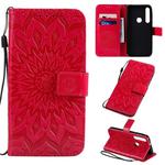 For Motorola MOTO One Pressed Printing Sunflower Pattern Horizontal Flip PU Leather Case with Holder & Card Slots & Wallet & Lanyard(Red)