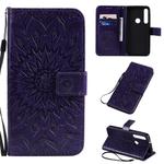 For Motorola MOTO One Pressed Printing Sunflower Pattern Horizontal Flip PU Leather Case with Holder & Card Slots & Wallet & Lanyard(Purple)