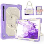 For Samsung Galaxy Tab S8+ 12.4 inch SM-X800 / SM-X806 Contrast Color Robot Shockproof Silicone + PC Tablet Case(Lotus Root Purple Beige)