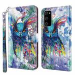 For Samsung Galaxy A03s 166mm 3D Painting Pattern TPU + PU Leather Phone Case(Watercolor Owl)