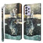 For Samsung Galaxy A13 4G 3D Painting Pattern TPU + PU Leather Phone Case(Cat Tiger)