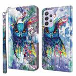 For Samsung Galaxy A13 4G 3D Painting Pattern TPU + PU Leather Phone Case(Watercolor Owl)