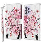 For Samsung Galaxy A32 4G 3D Painting Pattern TPU + PU Leather Phone Case(Cat Under The Tree)