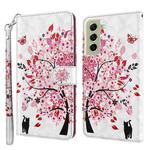 For Samsung Galaxy S21 FE 5G 3D Painting Pattern TPU + PU Leather Phone Case(Cat Under The Tree)