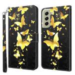 For Samsung Galaxy S22 5G 3D Painting Pattern TPU + PU Leather Phone Case(Gold Butterfly)