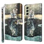 For Samsung Galaxy S22 5G 3D Painting Pattern TPU + PU Leather Phone Case(Cat Tiger)