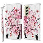 For Samsung Galaxy S22 5G 3D Painting Pattern TPU + PU Leather Phone Case(Cat Under The Tree)