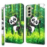 For Samsung Galaxy S22 5G 3D Painting Pattern TPU + PU Leather Phone Case(Panda Climbing Bamboo)