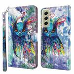 For Samsung Galaxy S22 5G 3D Painting Pattern TPU + PU Leather Phone Case(Watercolor Owl)