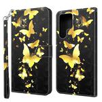 For Samsung Galaxy S22 Ultra 5G 3D Painting Pattern TPU + PU Leather Phone Case(Gold Butterfly)