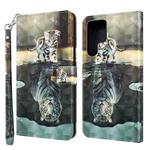 For Samsung Galaxy S22 Ultra 5G 3D Painting Pattern TPU + PU Leather Phone Case(Cat Tiger)