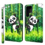 For Samsung Galaxy S22 Ultra 5G 3D Painting Pattern TPU + PU Leather Phone Case(Panda Climbing Bamboo)