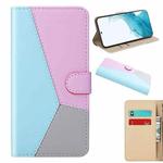 For Samsung Galaxy S22 5G Tricolor Stitching Horizontal Flip Leather Phone Case(Blue)