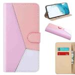 For Samsung Galaxy S22 5G Tricolor Stitching Horizontal Flip Leather Phone Case(Pink)