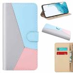 For Samsung Galaxy S22 5G Tricolor Stitching Horizontal Flip Leather Phone Case(Grey)