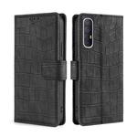 For OPPO Reno3 5G Japanese Version Skin Feel Crocodile Texture Magnetic Clasp PU Leather Phone Case(Black)