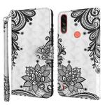 For Motorola Moto E7i Power / E7 Power 3D Painting Pattern TPU + PU Leather Phone Case(Diagonal Black Flower)