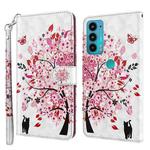 For Motorola Moto E20 / E30 / E40 3D Painting Pattern TPU + PU Leather Phone Case(Cat Under The Tree)