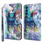 For Motorola Moto E20 / E30 / E40 3D Painting Pattern TPU + PU Leather Phone Case(Watercolor Owl)
