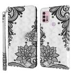 For Motorola Moto G30 / G20 / G10 3D Painting Pattern TPU + PU Leather Phone Case(Diagonal Black Flower)