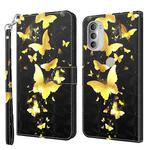 For Motorola Moto G51 5G 3D Painting Pattern TPU + PU Leather Phone Case(Gold Butterfly)