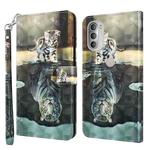 For Motorola Moto G51 5G 3D Painting Pattern TPU + PU Leather Phone Case(Cat Tiger)