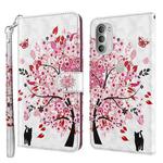 For Motorola Moto G51 5G 3D Painting Pattern TPU + PU Leather Phone Case(Cat Under The Tree)