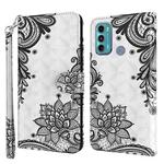 For Motorola Moto G60 3D Painting Pattern TPU + PU Leather Phone Case(Diagonal Black Flower)